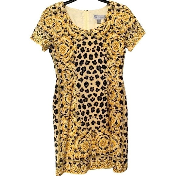 SALE! Y2K BLOOMINGDALES SILK Scarf Print office Siren Shift Dress 10 Petites - Picture 2 of 7
